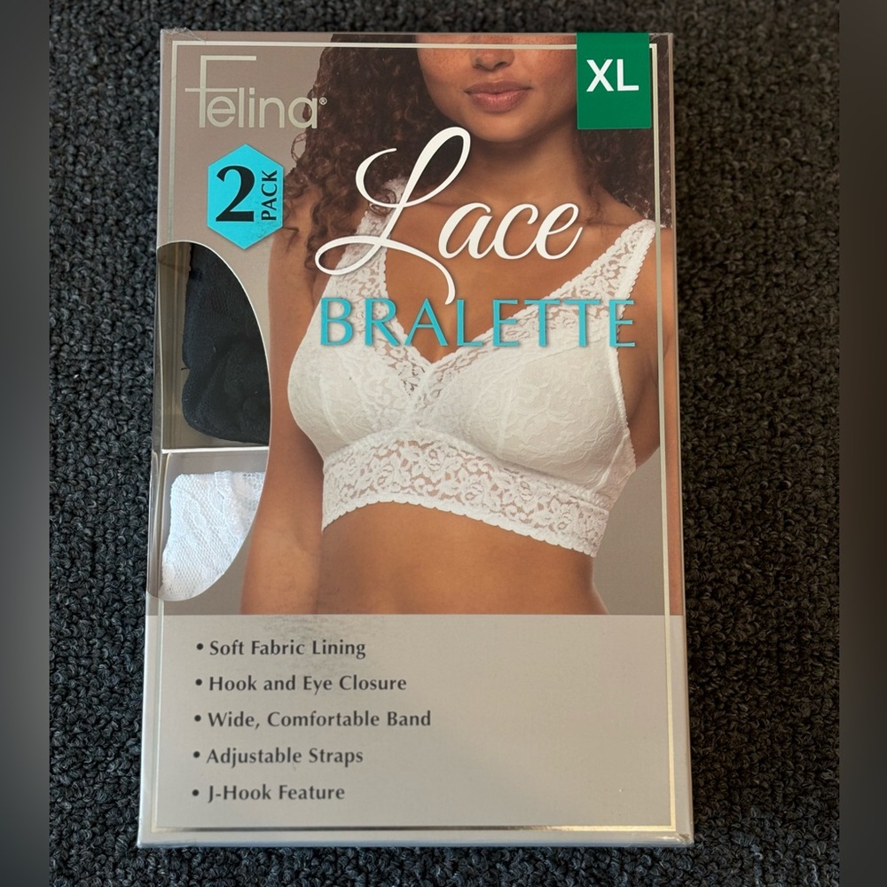Felina XL Lace Bralette 2-Pack - Black and White